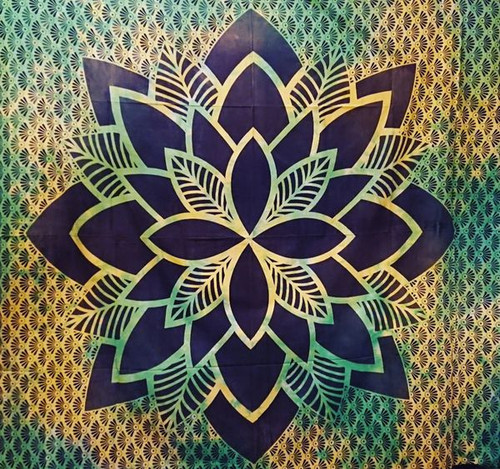 Green, Yellow Leaf Mandala Printed Cotton Wall Hanging/Bedspread/Throw