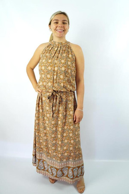 Long Chloe Brown Daisy Flower Dress