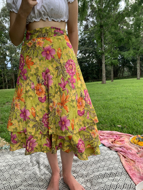 Fair Trade Tropical Nights Upcycled Fabric Wrap Skirt Fair Trade Tropical Nights Upcycled Fabric Wrap Skirt