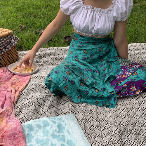 Fair Trade Royal Boho Upcycled Fabric Wrap Skirt Fair Trade Royal Boho Upcycled Fabric Wrap Skirt