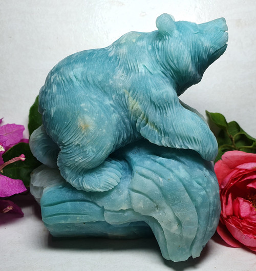 Caribbean Calcite Bear on Log Carving