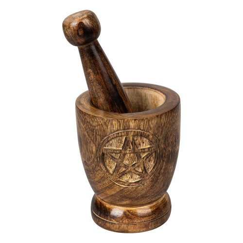 Wooden Mortar and Pestle - Engraved Pentacle