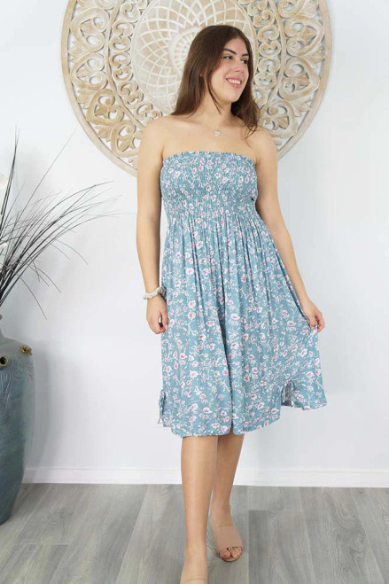 Grey 'Springflower' Smock Dress