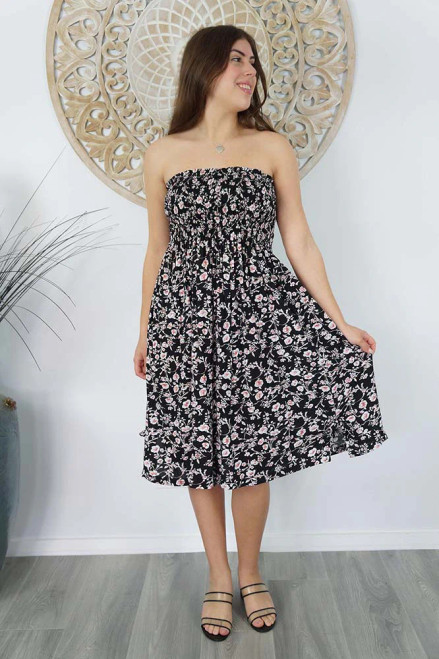 Black 'Springflower' Smock Dress