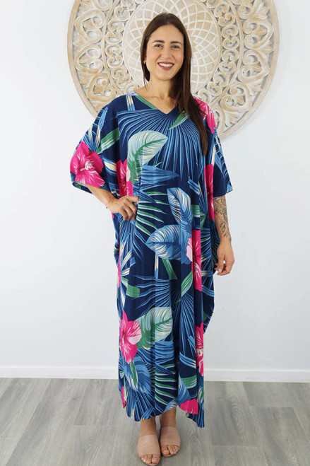 Navy "Bloom" Premium Long Kaftan