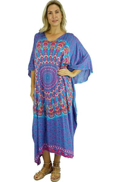 Sundrenched Long Kaftan Bling Aqua Mandala Kaftan