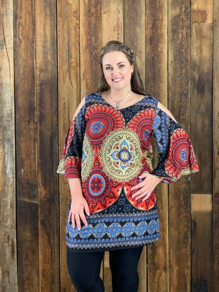 Sienna Red and Black Cold Shoulder Dress