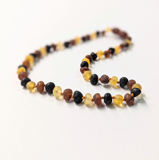 Genuine Baltic Amber Unpolished Round Multicolour Babies Teething Necklace