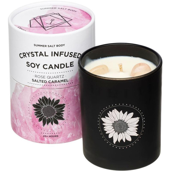 Crystal Infused Soy Candle - Rose Quartz, Salted Caramel