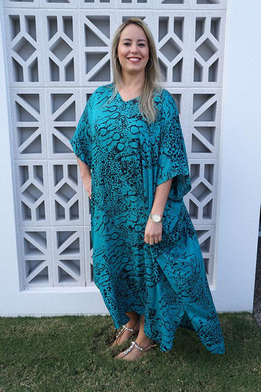 Teal Animal Long Kaftan