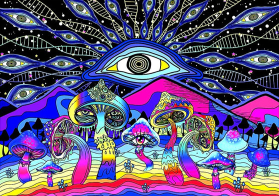 Mushroom Eye Printed Cotton Wall Hanging/Bedspread/Throw