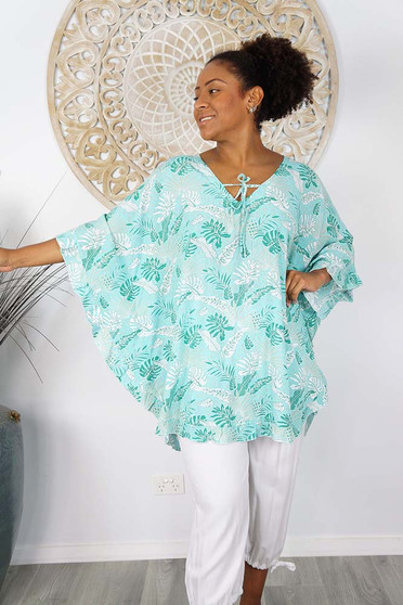 Jasmin Top Mint Tropical Leaves