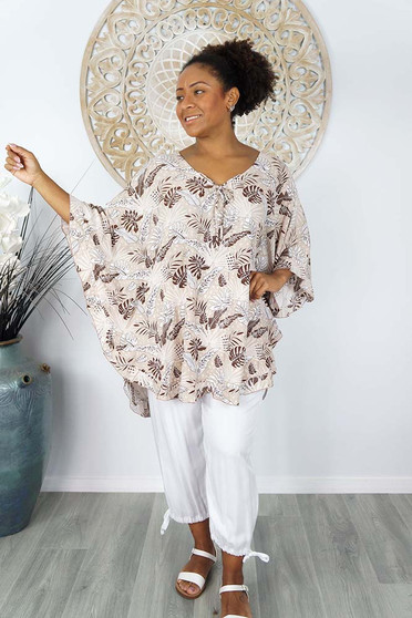 Jasmin Top Taupe Leaves