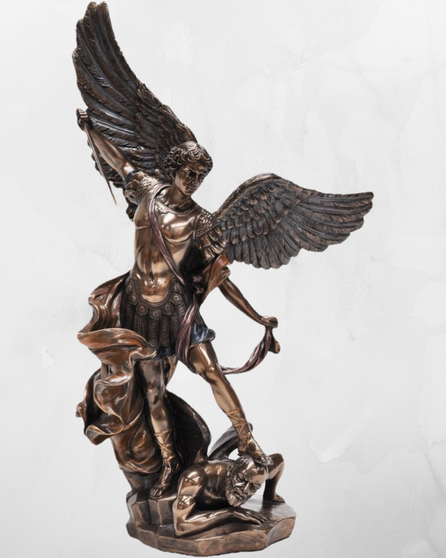 Archangel Michael stepping on Demon Statue