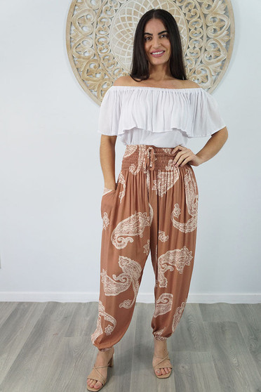 Taupe Tree of Life Harem Pants