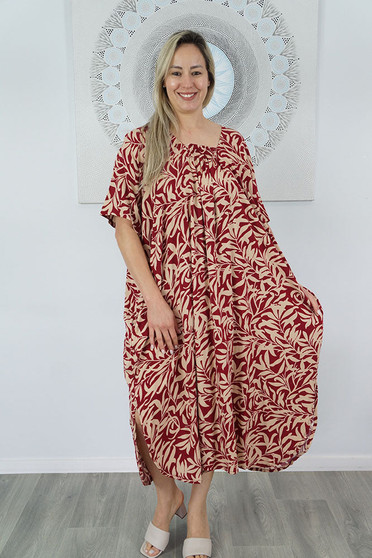 Maroon "Wildleaf" Bermuda Kaftan