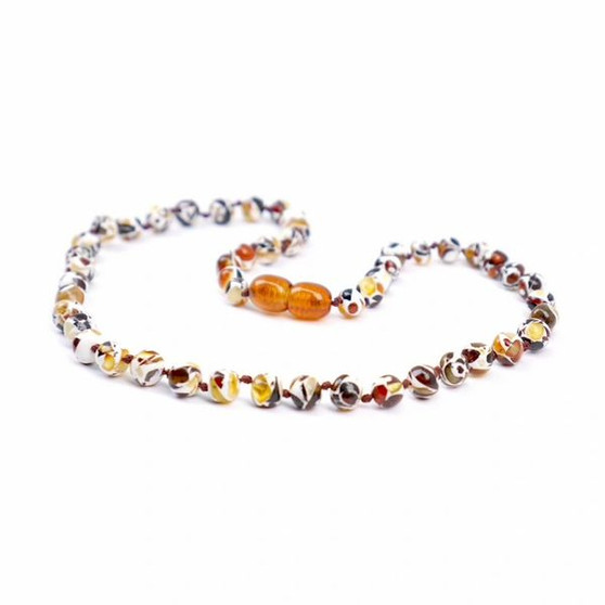 Genuine Baltic Amber Polished Round Mosaic Babies Teething Necklace