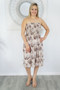Taupe "Tropical Leaves" Smock Dress