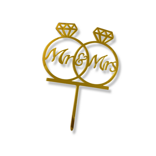 Acrylic Cake Topper For Engagement Wedding Or Anniversary With Gold Couple Ring Mr & Mrs Party Design Idea