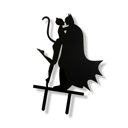 Acrylic Cake Topper For Batman Cartoon Lovers' Birthday Party With Kissing Couple Black Decoration Design Idea