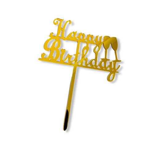 Acrylic Cake Topper For Any Age Happy Birthday With Gold Champagne Glasses Party Decoration Design Idea