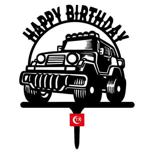 Black Colour Acrylic Cake Topper for Off Road Vehicle Lovers Birthday Party Decoration Design Idea