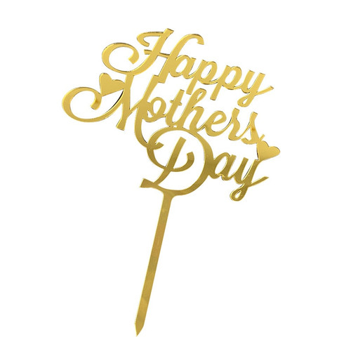 Acrylic Cake Topper Happy Mother's Day Love Mom Heart Gold Party Decoration Idea
