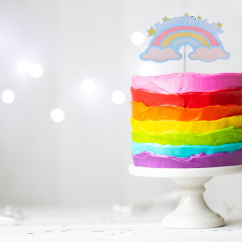 Rainbow Cloud Happy Birthday Blue Colour Boy Baby Paper Cake Topper Party Decoration Design Idea