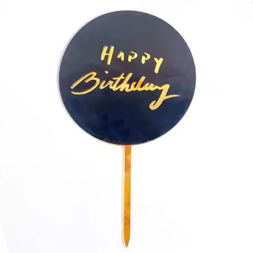 Black Round Acrylic Cake Topper with Gold Colour Happy Birthday Letters Party Decoration Design Idea