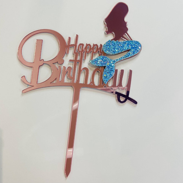 Acrylic Cake Topper For Birthday Party Mermaid Blue Dessert Design Idea