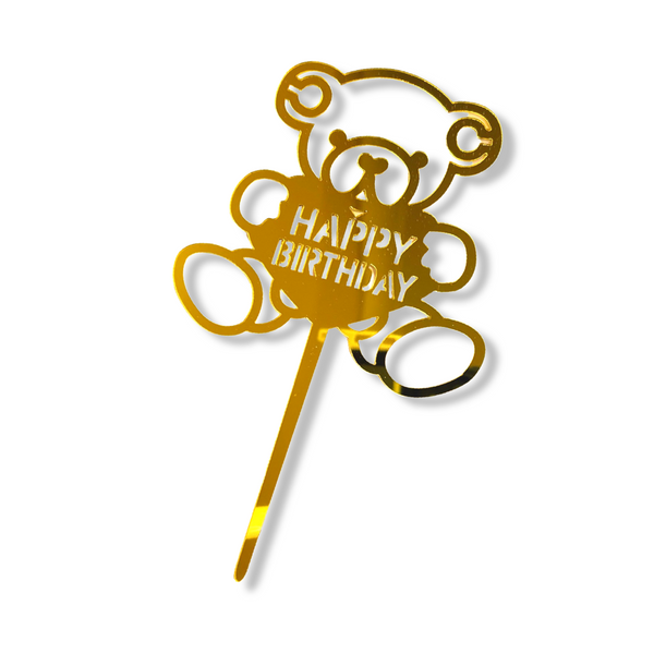 Acrylic Teddy Bear Cake Topper For Happy Birthday To Kids Gold Letters Party Decoration Idea
