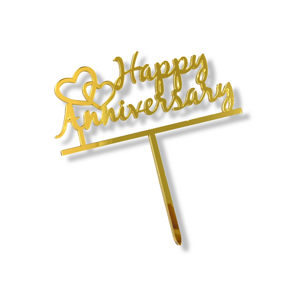 Acrylic Cake Topper For Happy Anniversary With Heart Gold Letters Party Decoration Design Idea