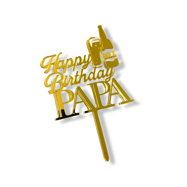Acrylic Cake Topper For Happy Father's Day With Gold Letters Beer Party Design Decoration Idea