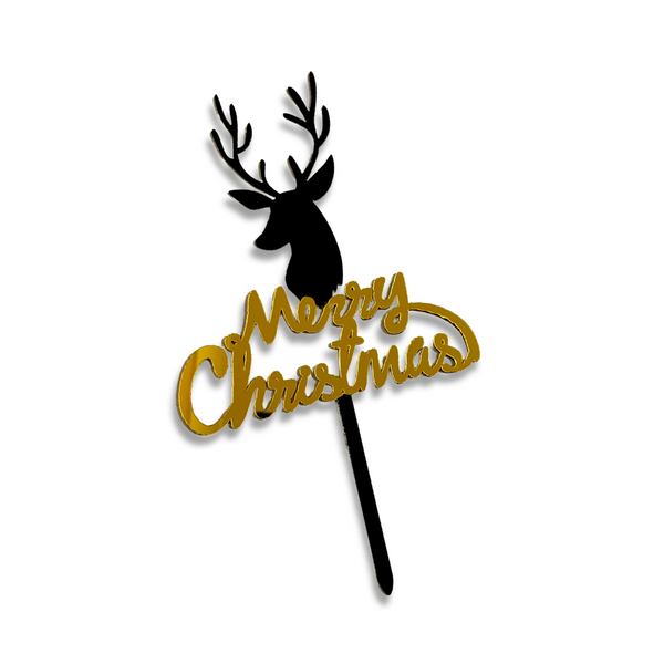 Acrylic Cake Topper For Merry Christmas Party With Black Rain Deer Gold Letters Backing Decoration Idea