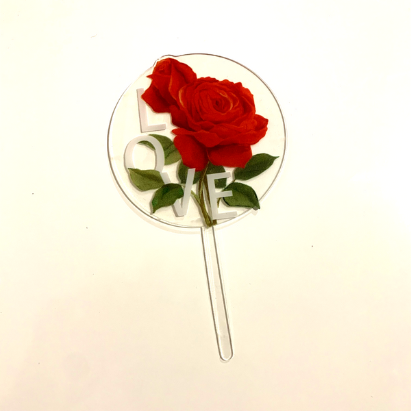 Acrylic Round Cake Topper With Red Rose Love For Valentine's Day Engagement Anniversary Or Wedding Party Design Idea
