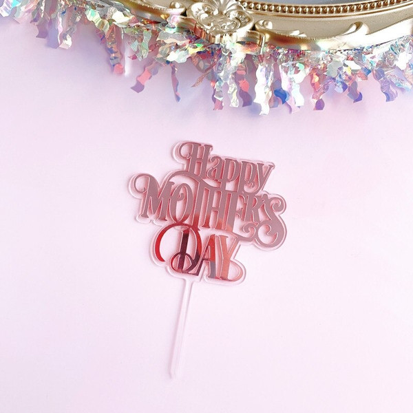 Acrylic Cake Topper For Happy Mother's Day With Rose Gold Letters Clear Party Decoration Design Idea