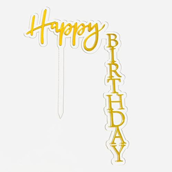 Acrylic Cake Topper For Any Age Happy Birthday With Gold Vertical Letters Party Decoration Design Idea