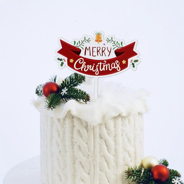 Acrylic Cake Topper For Merry Christmas With Gold Bell Stars Xmas Party Decoration Baking Idea