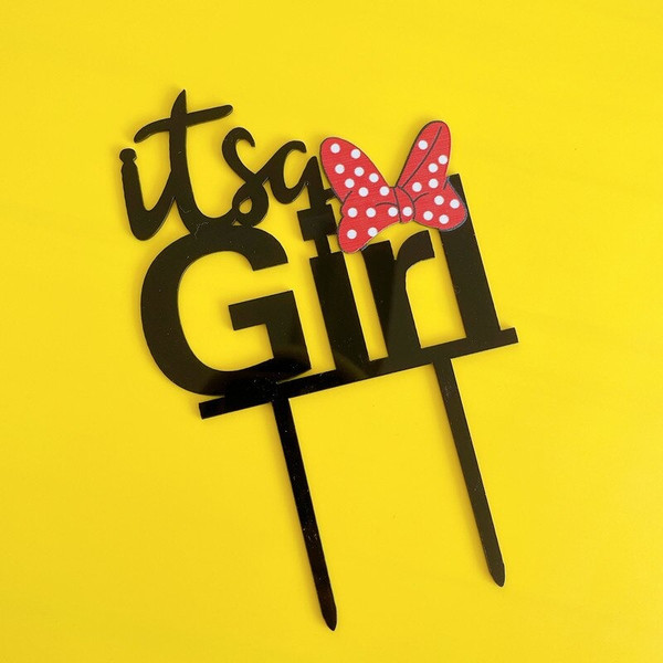 Acrylic Cake Topper With It's a Girl Butterfly Black For Gender Reveal Party Decoration Design Idea
