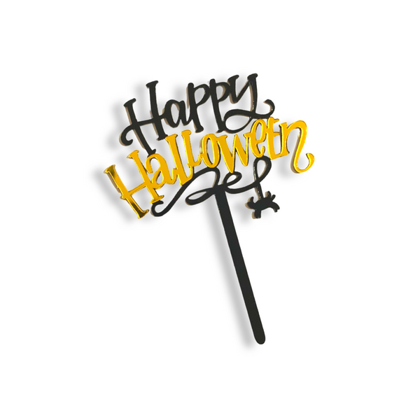 Acrylic Cake Topper For Happy Halloween With Writing Black Gold Letters Spider Party Decoration Design Idea
