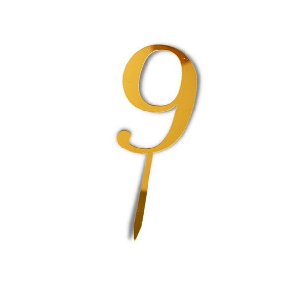 Acrylic Cake Topper Number Nine 9 Age Gold For Kids' Happy Birthday Or Anniversary Party Decoration Idea