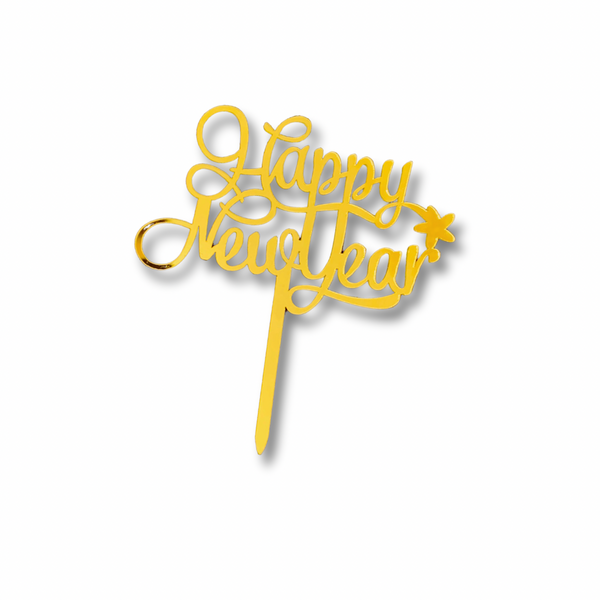 Acrylic Cake Topper For Happy New Year Party with Gold Letters Flower Decoration Idea