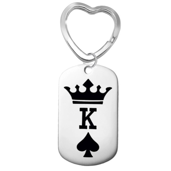 Stainless Steel Key Chain Heart King of Spade Crown Boyfriend Love Gift Idea 