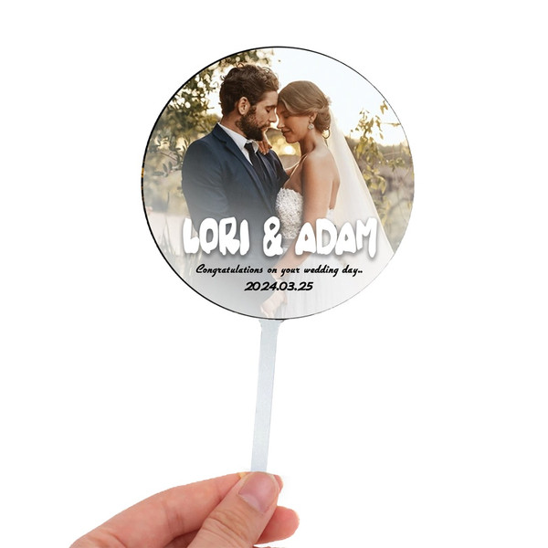 Photo Name Message Personalised Customised Round Design Acrylic Cake Topper for Birthday Wedding Anniversary Party Decoration