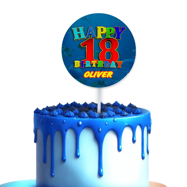 Name Personalised Customised Round Happy 18 Birthday Acrylic Cake Topper Multicolored Design Decoration Idea