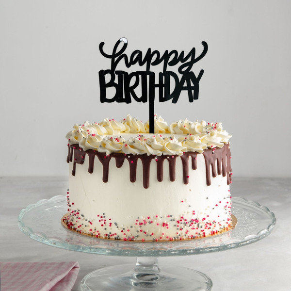 Acrylic Black Colour Letter Happy Birthday Cake Topper For Any Age Party Decoration Design Idea