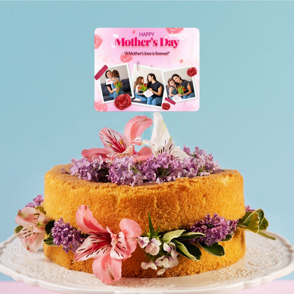 Personalised Rectangle Mothers Day Cake Topper with Custom Photo Collage and Message Party Decoration Design Idea