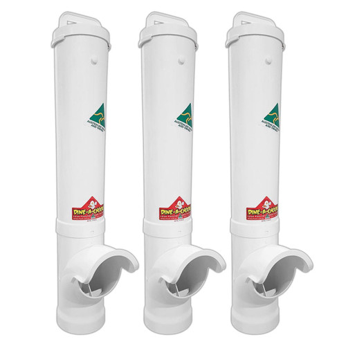 Dine-A-Chook Large Chicken Feeder Triple Pack — three white feeders, front view