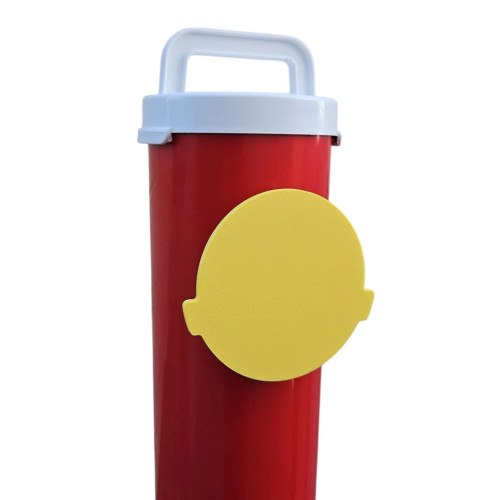 Yellow closure cap for chicken feeder – front view