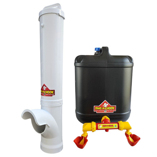 Dine a Chook Large Chicken Feeder with 20lt Twin Cup Drum Drinker